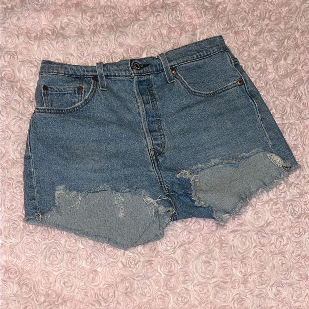 Levi's Blue Distressed Jean Shorts